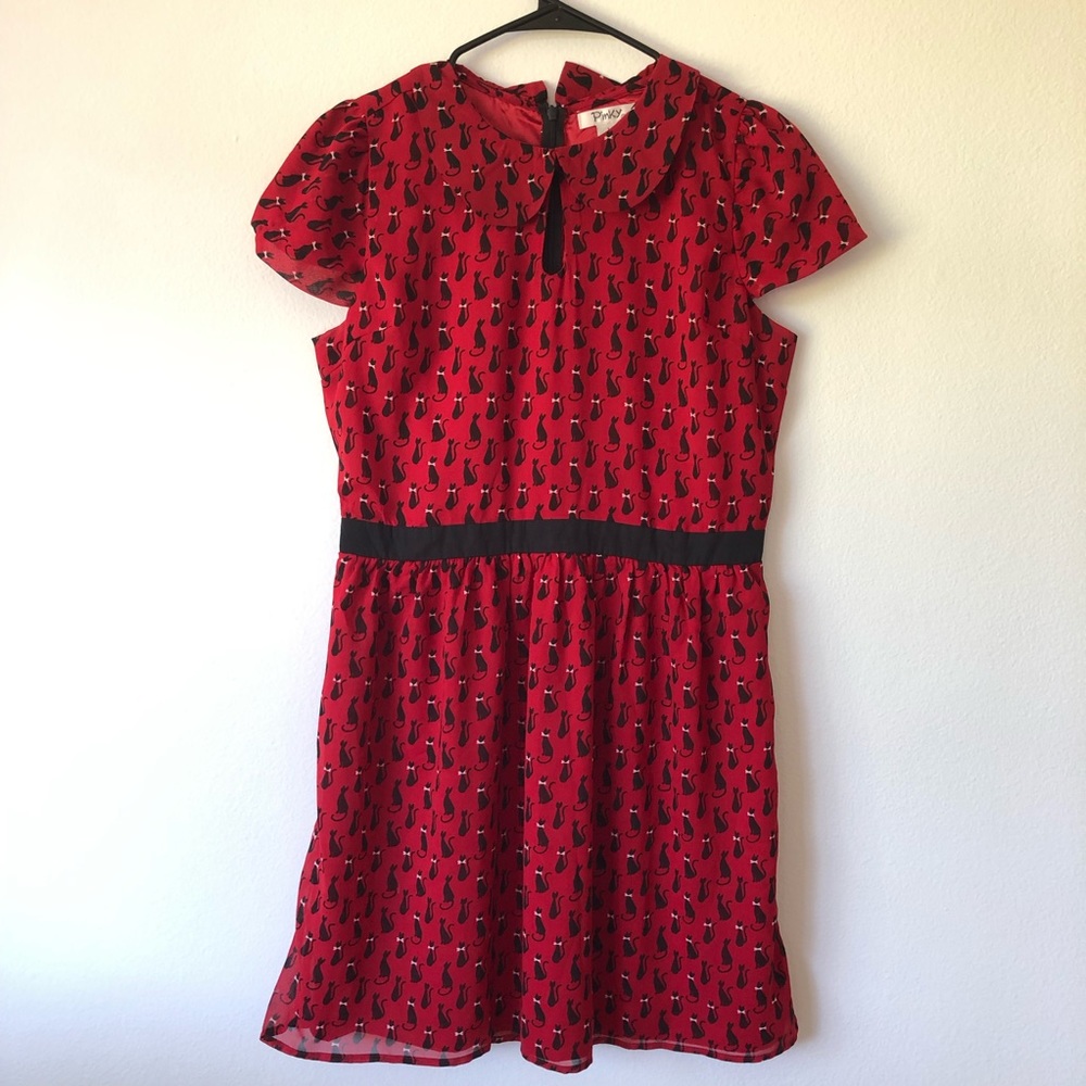 ModCloth Red and Black Cat Dress Size Large